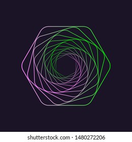 Vector colored spiral. Twisted abstract wireframe tunnel.