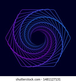 Vector colored spiral. Twisted abstract wireframe tunnel.