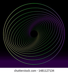 Vector colored spiral. Twisted abstract wireframe tunnel.
