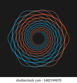 Vector colored spiral. Twisted abstract wireframe tunnel.