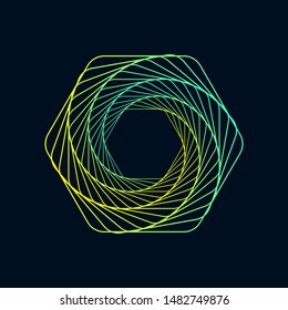 Vector colored spiral. Twisted abstract wireframe tunnel.