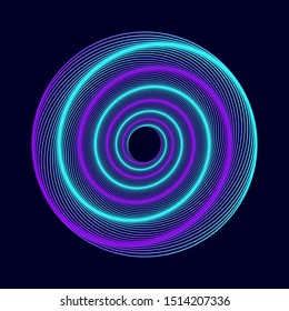 Vector colored spiral. Twisted abstract wireframe tunnel.