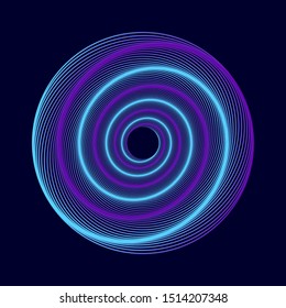 Vector colored spiral. Twisted abstract wireframe tunnel.