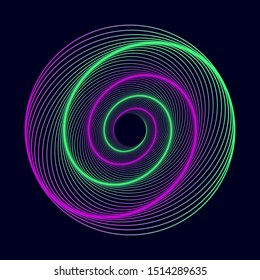Vector colored spiral. Twisted abstract wireframe tunnel.