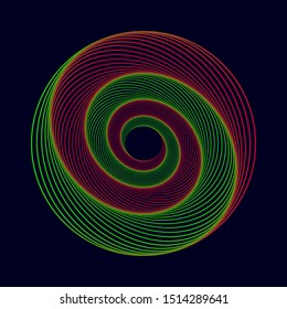Vector colored spiral. Twisted abstract wireframe tunnel.