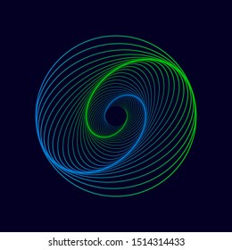 Vector colored spiral. Twisted abstract wireframe tunnel.