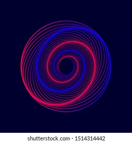 Vector colored spiral. Twisted abstract wireframe tunnel.