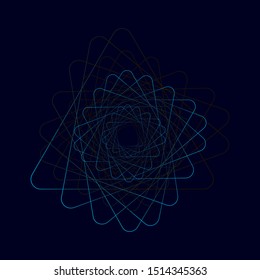 Vector colored spiral. Twisted abstract wireframe tunnel.