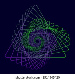 Vector colored spiral. Twisted abstract wireframe tunnel.