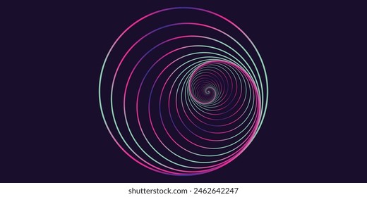Vector colored spiral. Twisted abstract wireframe tunnel.