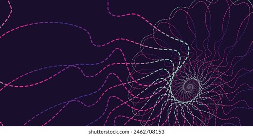Vector colored spiral. Twisted abstract wireframe tunnel.