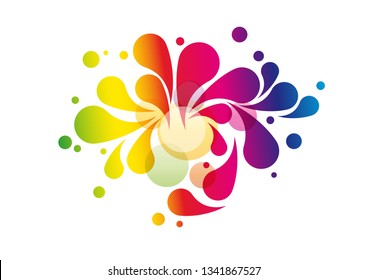 Vector colored splashes and bubbles in abstract shape