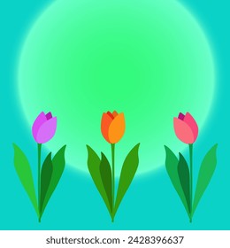 vector colored spring background with tulips for invitations, cards and congratulations.