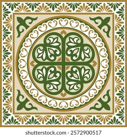 Vector colored square classic byzantine ornament. Rectangle, border, Ancient Greece, Eastern Roman Empire frame. Decoration of the Russian Orthodox Church
