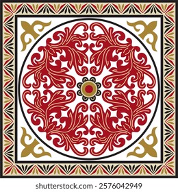 Vector colored square classic byzantine ornament. Rectangle, border, Ancient Greece, Eastern Roman Empire frame. Decoration of the Russian Orthodox Church
