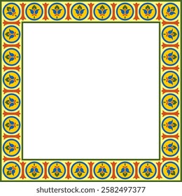 Vector colored square classic byzantine ornament. Rectangle, border, Ancient Greece, Eastern Roman Empire frame. Decoration of the Russian Orthodox Church
