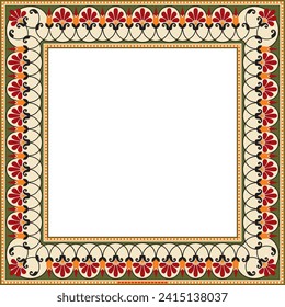 Vector colored square classic Greek meander ornament. Pattern of ancient Greece. Border, frame of the Roman Empire.
