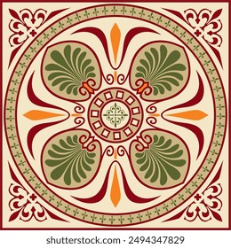 Vector colored square classical ornament of Ancient Greece and Roman Empire. Tile, Arabesque, Byzantine pattern