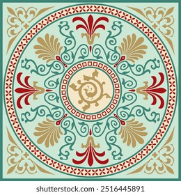 Vector colored square classical ornament of Ancient Greece and Roman Empire. Tile, Arabesque, Byzantine pattern