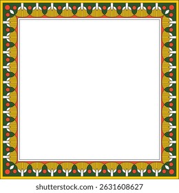 Vector colored square Egyptian ornament. Rectangle, frame, ancient Egypt.Pattern of lotus flowers and sun
