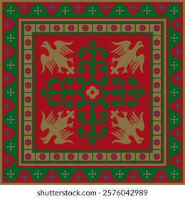 Vector colored square gothic ornament. Medieval European rectangle, border. Classic pattern of the Germans, Angles, Saxons, Franks.
