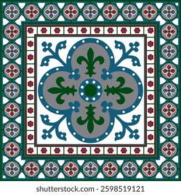 Vector colored square gothic ornament. Medieval European rectangle, border. Classic pattern of the Germans, Angles, Saxons, Franks.
