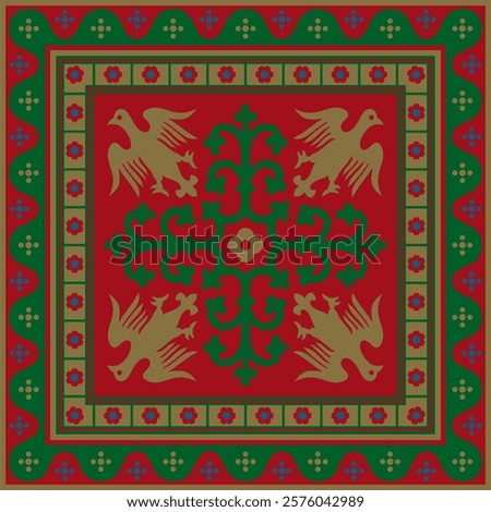 Vector colored square gothic ornament. Medieval European rectangle, border. Classic pattern of the Germans, Angles, Saxons, Franks.
