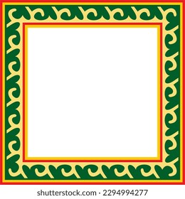 Vector colored square Kazakh national ornament. Ethnic pattern of the peoples of the Great Steppe, 
Mongols, Kyrgyz, Kalmyks, Buryats. Square frame border.