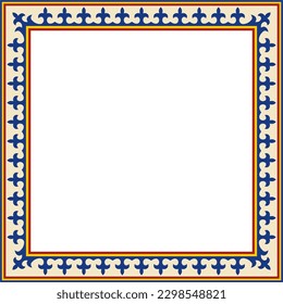 Vector colored square Kazakh national ornament. Ethnic pattern of the peoples of the Great Steppe, 
Mongols, Kyrgyz, Kalmyks, Buryats. Square frame border.