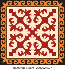 Vector colored square Kazakh national ornament. Ethnic pattern of the peoples of the Great Steppe, 
Mongols, Kyrgyz, Kalmyks, Buryats.