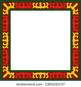 Vector colored square Kazakh national ornament. Ethnic pattern of the peoples of the Great Steppe, Mongols, Kyrgyz, Kalmyks, Buryats. Square frame border.
