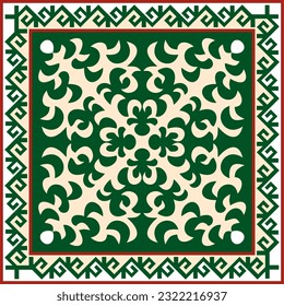 Vector colored square Kazakh national ornament. Ethnic pattern of the peoples of the Great Steppe, 
Mongols, Kyrgyz, Kalmyks, Buryats.