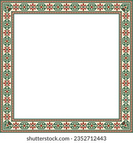 Vector colored square Kazakh national ornament. Ethnic pattern of the peoples of the Great Steppe, 
Mongols, Kyrgyz, Kalmyks, Buryats. Square frame border.