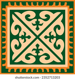 Vector colored square Kazakh national ornament. Ethnic pattern of the peoples of the Great Steppe, 
Mongols, Kyrgyz, Kalmyks, Buryats.