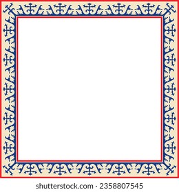 Vector colored square Kazakh national ornament. Ethnic pattern of the peoples of the Great Steppe, Mongols, Kyrgyz, Kalmyks, Buryats. Square frame border.
