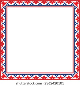 Vector colored square Kazakh national ornament. Ethnic pattern of the peoples of the Great Steppe, 
Mongols, Kyrgyz, Kalmyks, Buryats. Square frame border.