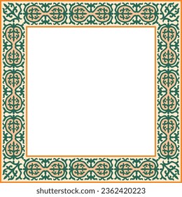 Vector colored square Kazakh national ornament. Ethnic pattern of the peoples of the Great Steppe, 
Mongols, Kyrgyz, Kalmyks, Buryats. Square frame border.