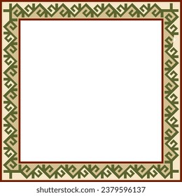 Vector colored square Kazakh national ornament. Ethnic pattern of the peoples of the Great Steppe, 
Mongols, Kyrgyz, Kalmyks, Buryats. Square frame border.