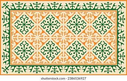 Vector colored square Kazakh national ornament. Ethnic pattern of the peoples of the Great Steppe, Mongols, Kyrgyz, Kalmyks, Buryats.
