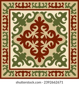 Vector colored square Kazakh national ornament. Ethnic pattern of the peoples of the Great Steppe, 
Mongols, Kyrgyz, Kalmyks, Buryats.