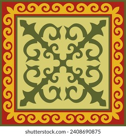 Vector colored square Kazakh national ornament. Ethnic pattern of the peoples of the Great Steppe, 
Mongols, Kyrgyz, Kalmyks, Buryats.