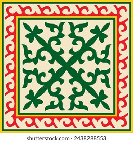 Vector colored square Kazakh national ornament. Ethnic pattern of the peoples of the Great Steppe, 
Mongols, Kyrgyz, Kalmyks, Buryats.