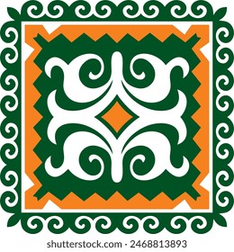 Vector colored square Kazakh national ornament. Ethnic pattern of the peoples of the Great Steppe, Mongols, Kyrgyz, Kalmyks, Buryats.
