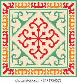 Vector colored square Kazakh national ornament. Ethnic pattern of the peoples of the Great Steppe, Mongols, Kyrgyz, Kalmyks, Buryats.
