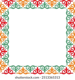 Vector colored square Kazakh national ornament. Ethnic pattern of the peoples of the Great Steppe,
