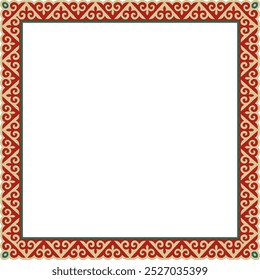 Vector colored square Kazakh national ornament. Ethnic pattern of the peoples of the Great Steppe,
