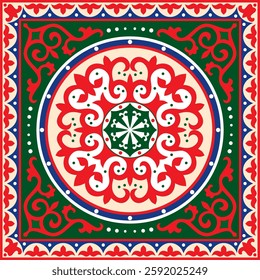 Vector colored square Kazakh national ornament. Ethnic pattern of the peoples of the Great Steppe, 
Mongols, Kyrgyz, Kalmyks, Buryats.