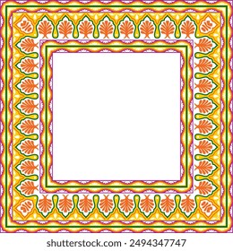 Vector de color cuadrado adorno nacional indio. Rectángulo, frontera, marco étnico hindú.
