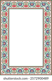 Vector colored square Turkish national ornament. Ottoman border, frame. Ethnic floral rectangle, Seljuk Turks pattern. Decoration of the Sultan's palaces.
