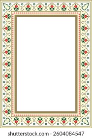 Vector colored square Turkish national ornament. Ottoman border, frame. Ethnic floral rectangle, Seljuk Turks pattern. Decoration of the Sultan's palaces.

